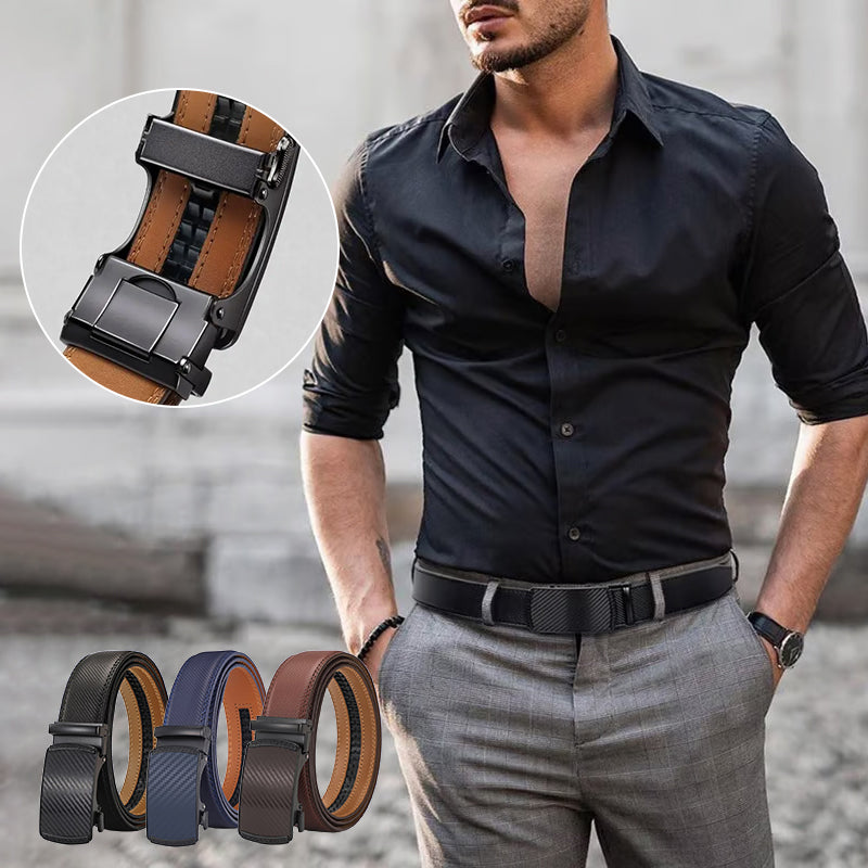 Leather Ratchet Belt With Adjustable Buckle