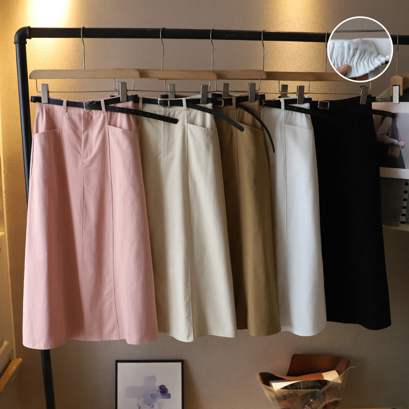 Solid Color A-Line Half-Body Skirt