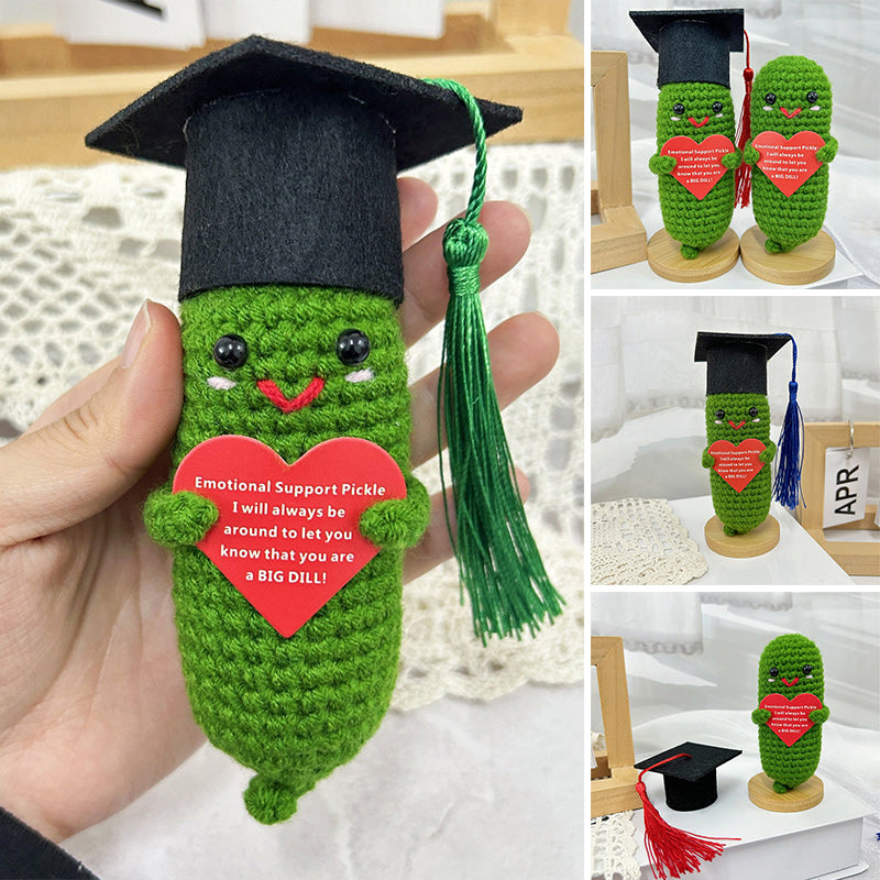 Cute Crochet Pickle Wearing Graduation Tassel Hat