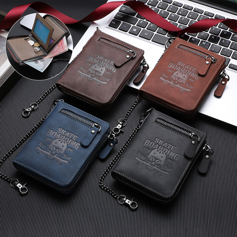 Embossed Skull Zipper Wallet