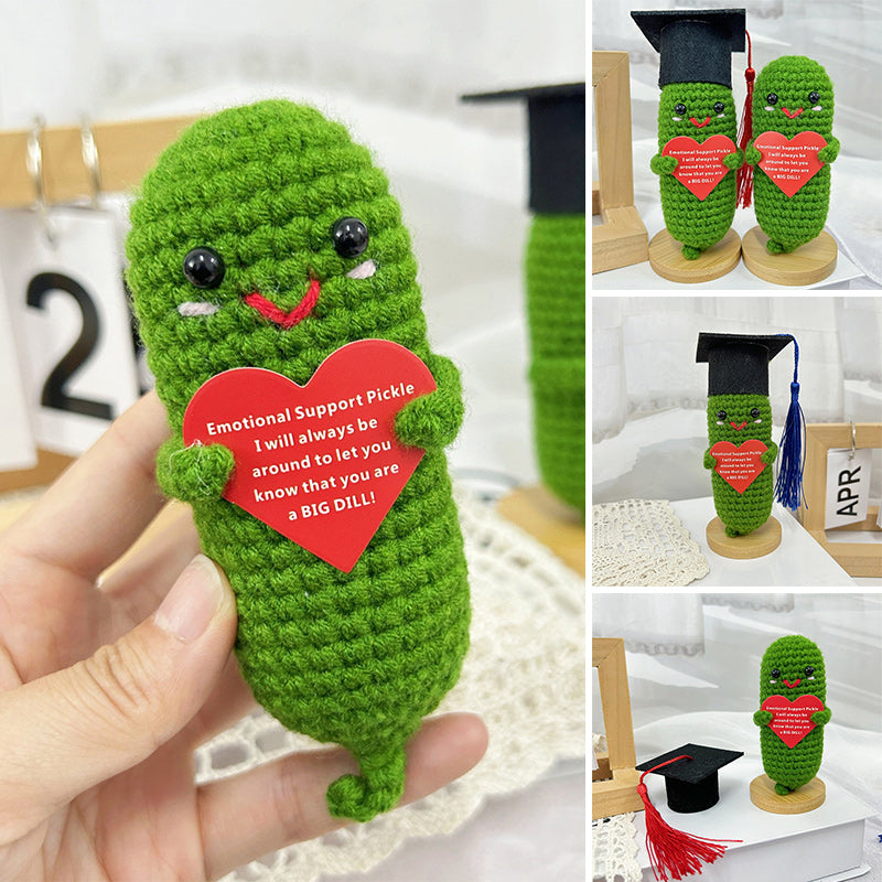 Cute Crochet Pickle Wearing Graduation Tassel Hat