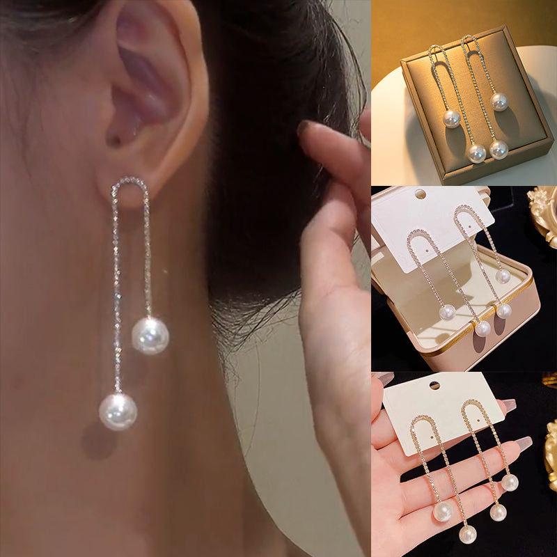 Diamond Tassel Pearl Earrings