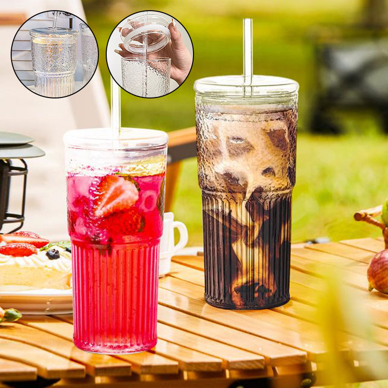 Glass Tumblers Set With Lids and Glass Straws