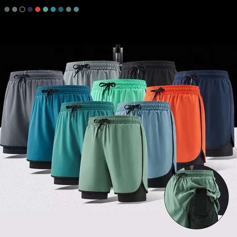 Men's 2 in 1 Stretch Active Quick Dry Gym Running Shorts With Liner