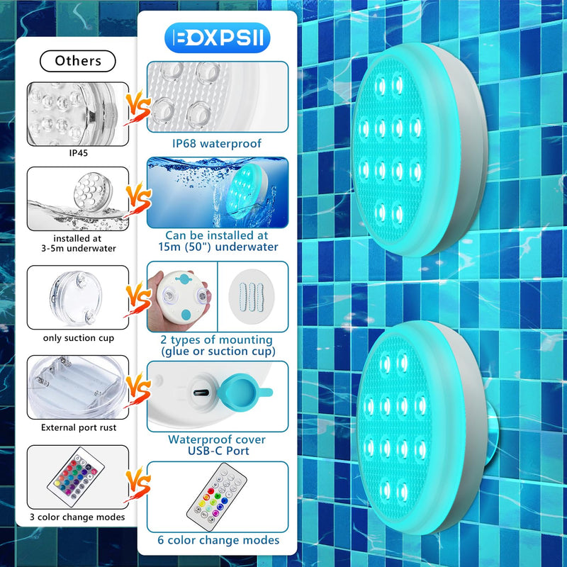 LED Lights Waterproof Pool Lights Underwater with 16 Colors