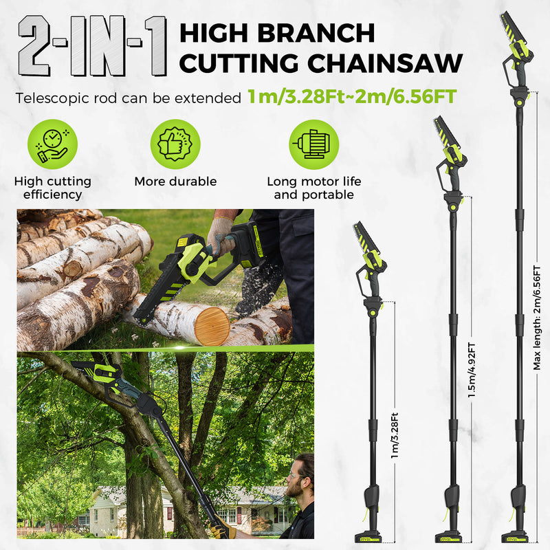 Saker 2-in-1 Brushless Pole Saw & Mini Chainsaw with 3 Replacement Chain
