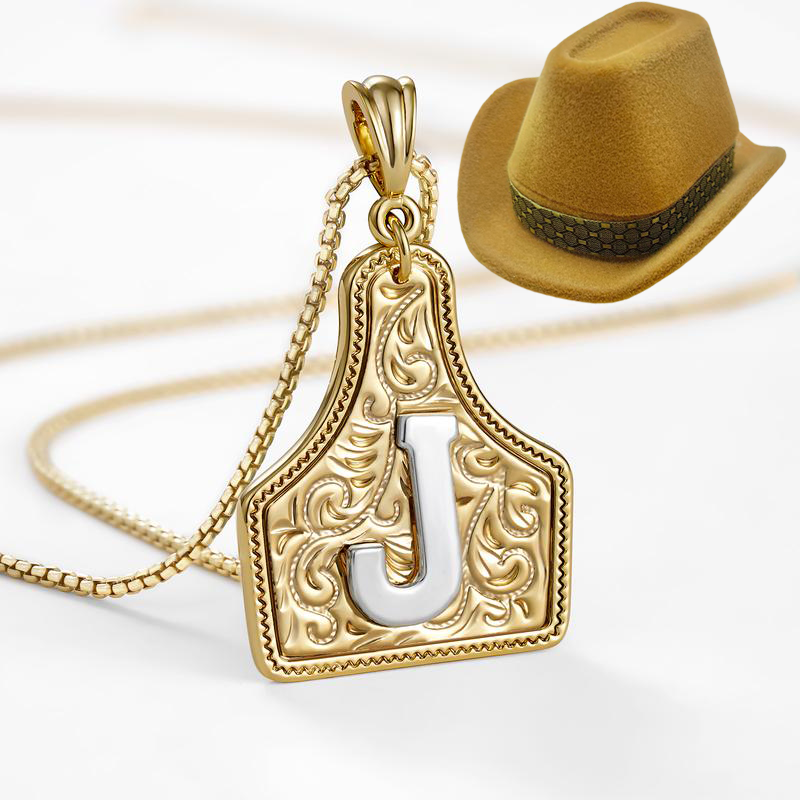 Cow Tag Initial Necklace