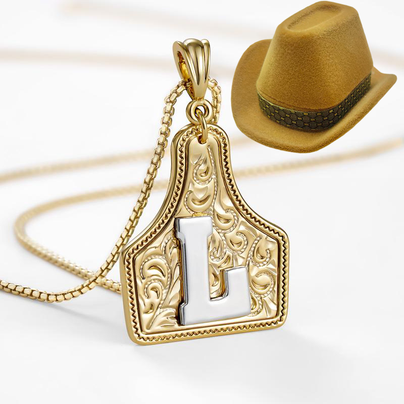 Cow Tag Initial Necklace