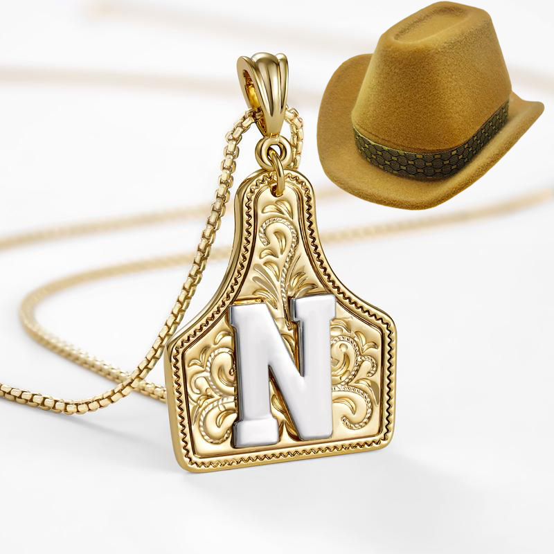 Cow Tag Initial Necklace
