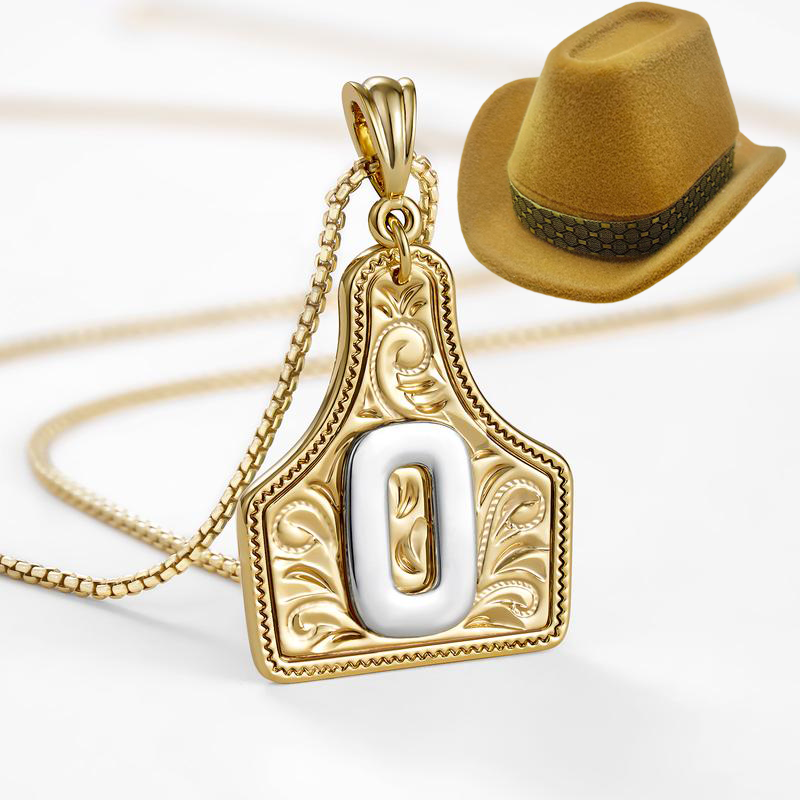 Cow Tag Initial Necklace