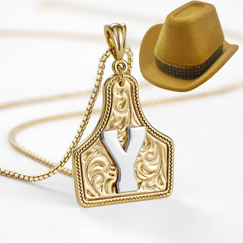 Cow Tag Initial Necklace