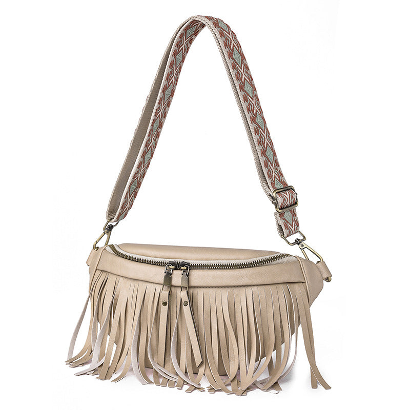 Women's Wrinkle Leather Retro Tassel Crossbody Bag