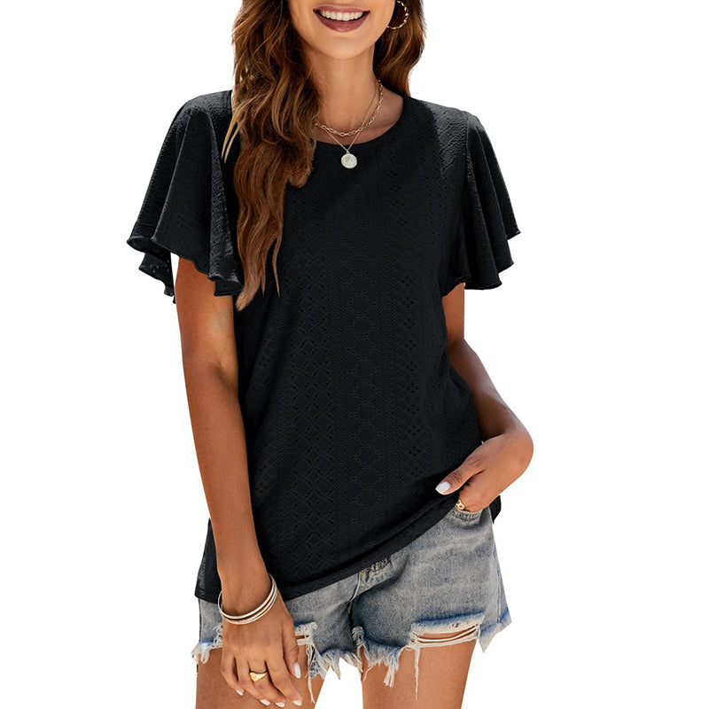 Cutout Ruffle Sleeve T-Shirt