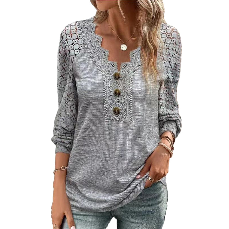 Lace Long Sleeve Panel T-Shirt