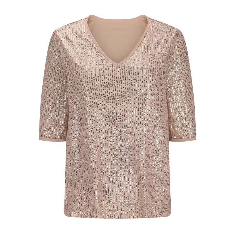 Short-sleeved V-neck T-shirt