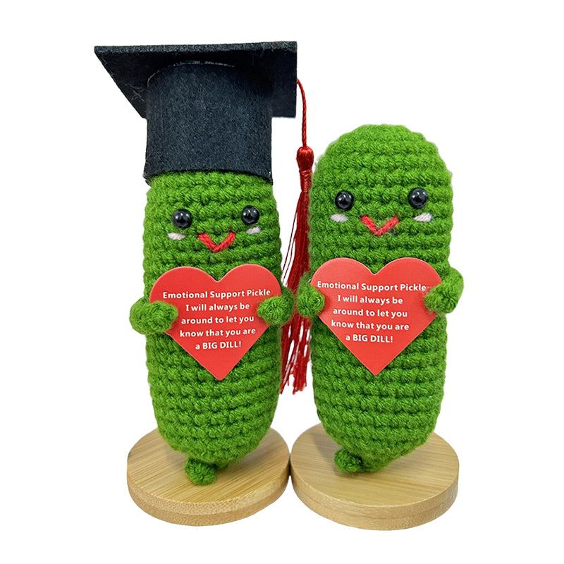 Cute Crochet Pickle Wearing Graduation Tassel Hat