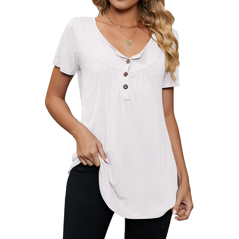 New Solid Color Loose Button T-shirt