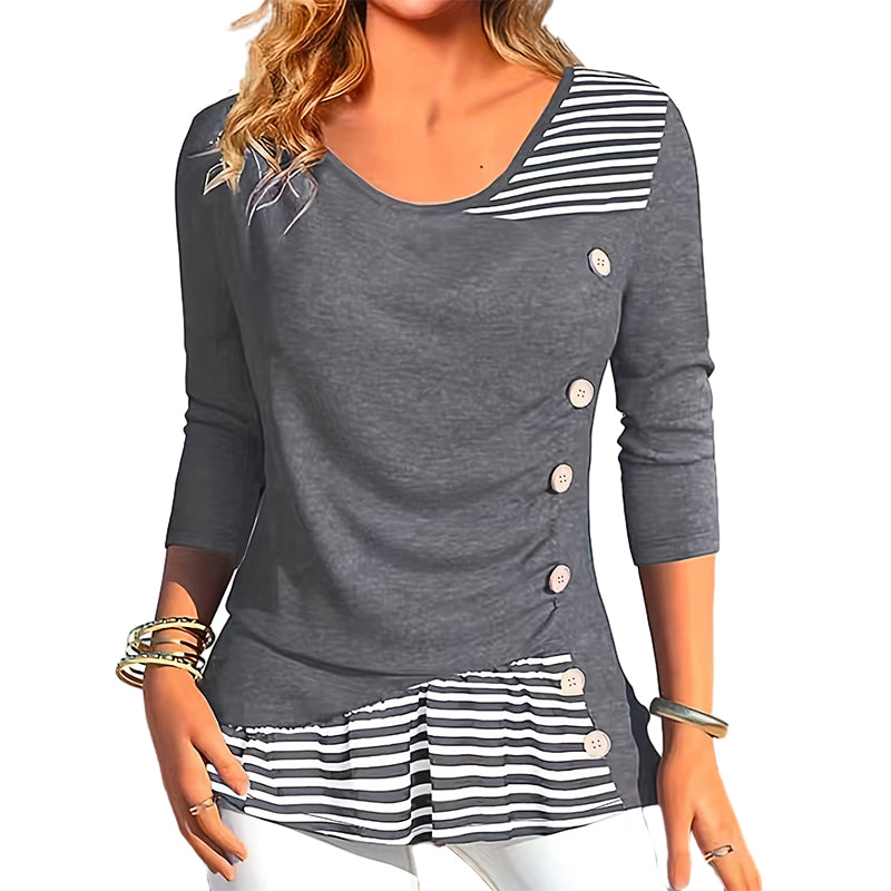 Striped Button Print Long Sleeve Casual Blouse