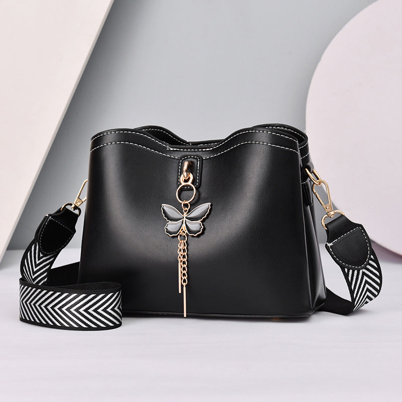 Plain Color Butterfly Leather Shoulder Bag