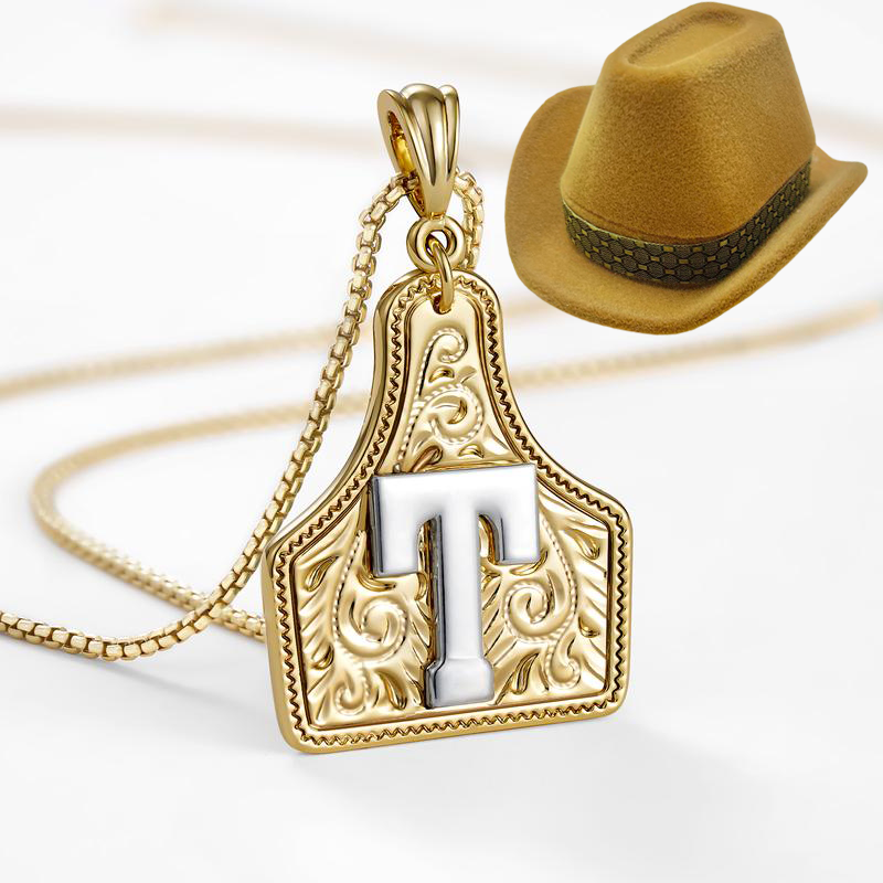 Cow Tag Initial Necklace