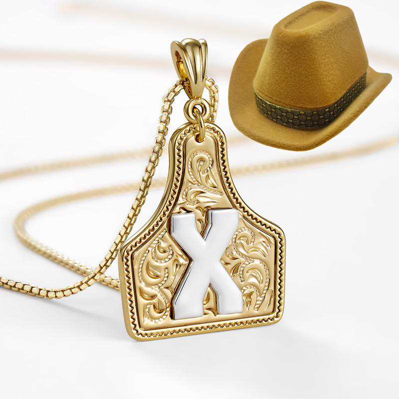 Cow Tag Initial Necklace