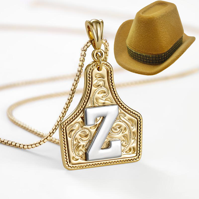 Cow Tag Initial Necklace