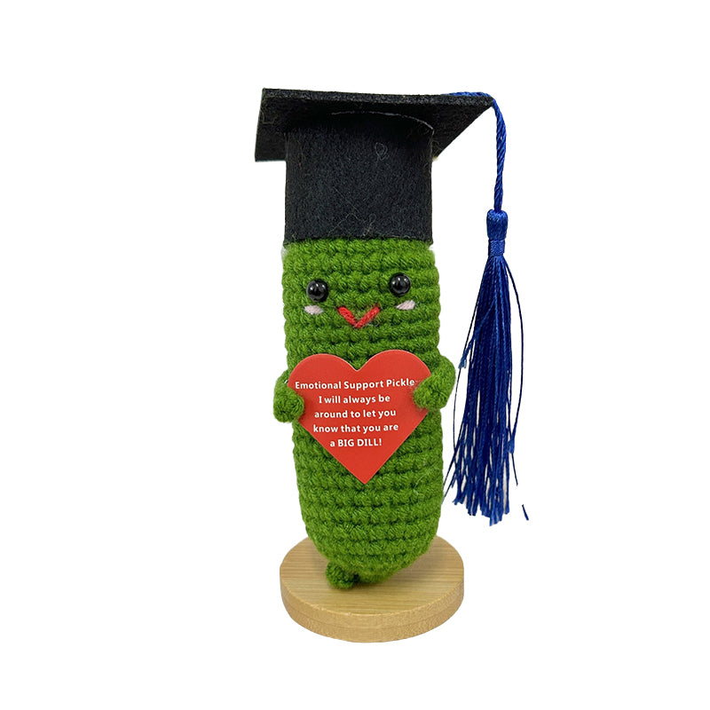 Cute Crochet Pickle Wearing Graduation Tassel Hat