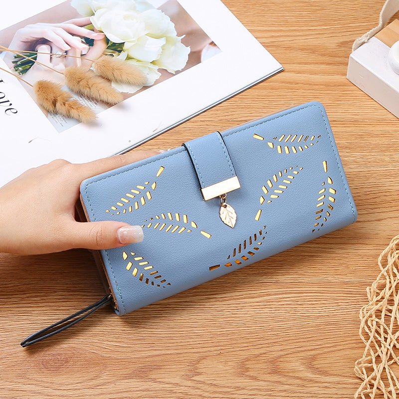Women's Long Wallet with Leaf Pattern