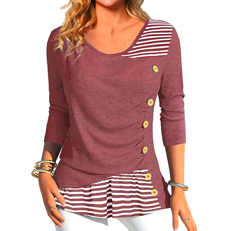 Striped Button Print Long Sleeve Casual Blouse