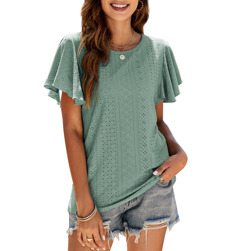 Cutout Ruffle Sleeve T-Shirt