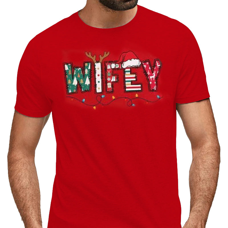 Christmas Letter 3D Print Round Neck Short Sleeve