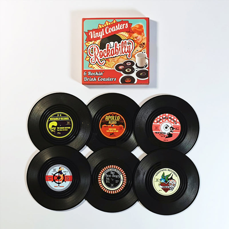 Vinyl Record Coasters with Retro Vinyl Player Holder