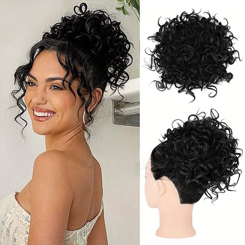 Elastic Drawstring Loose Short Curly Bun