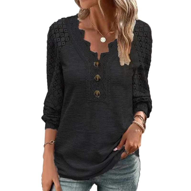 Lace Long Sleeve Panel T-Shirt