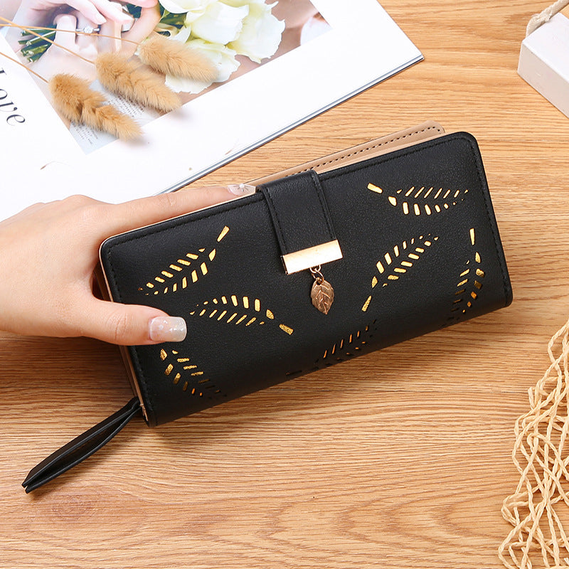 Women's Long Wallet with Leaf Pattern