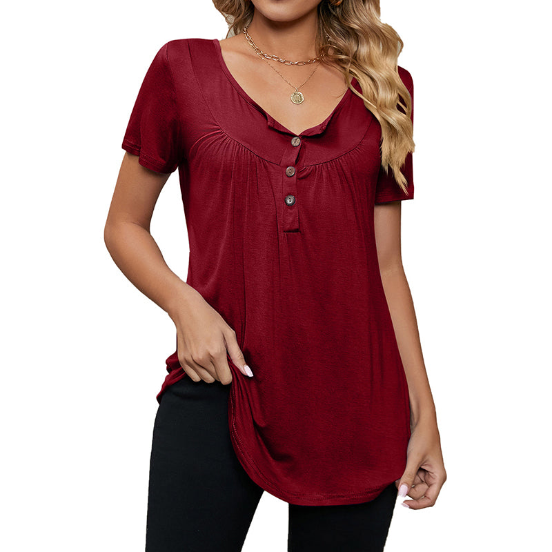 New Solid Color Loose Button T-shirt