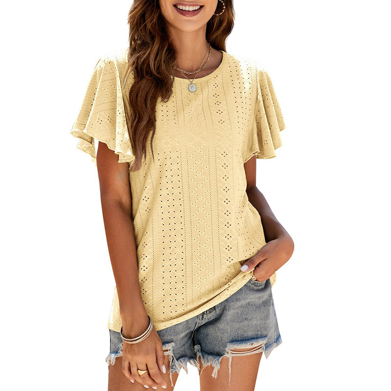 Cutout Ruffle Sleeve T-Shirt
