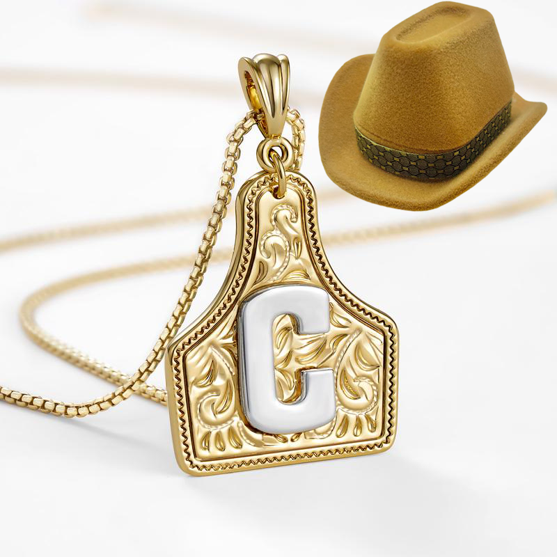 Cow Tag Initial Necklace