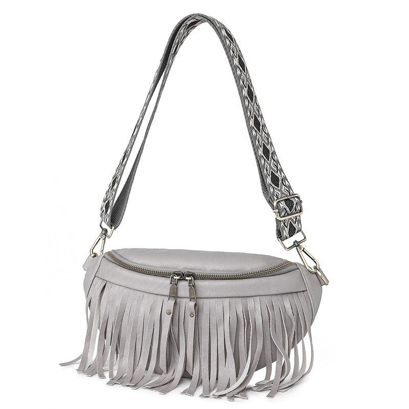 Women's Wrinkle Leather Retro Tassel Crossbody Bag