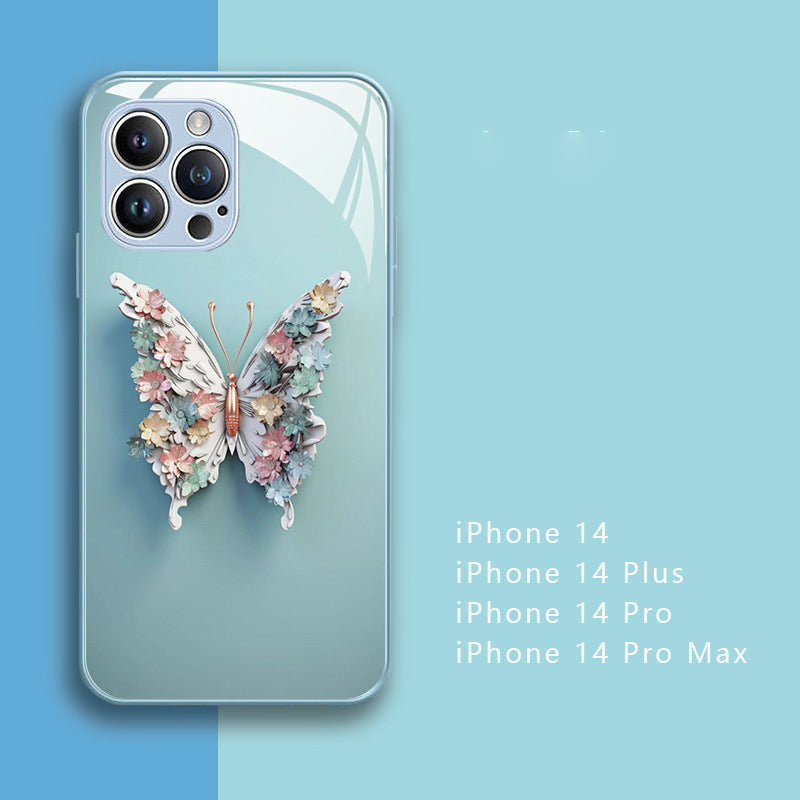 Flat 3D Butterfly Pattern Glass Cover Compatible with iPhone