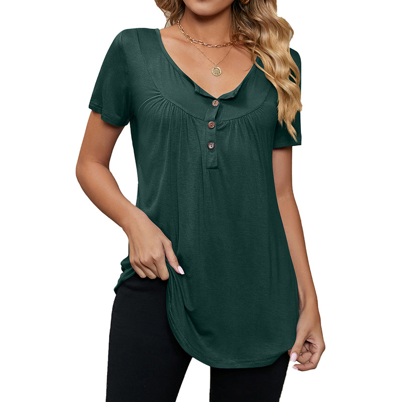 New Solid Color Loose Button T-shirt