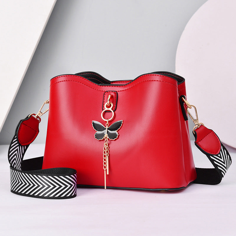 Plain Color Butterfly Leather Shoulder Bag