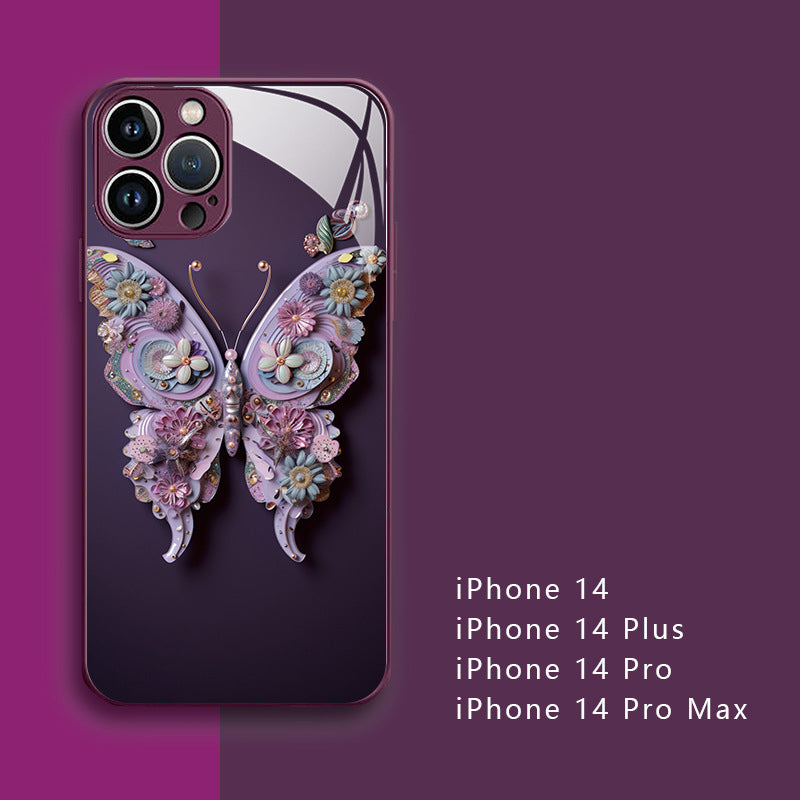 Flat 3D Butterfly Pattern Glass Cover Compatible with iPhone