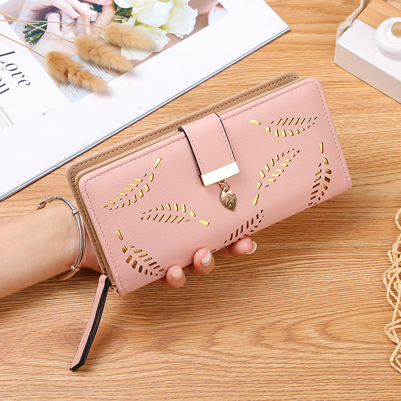Women's Long Wallet with Leaf Pattern