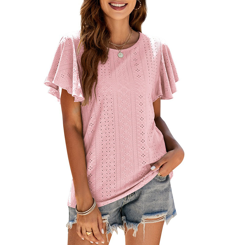 Cutout Ruffle Sleeve T-Shirt