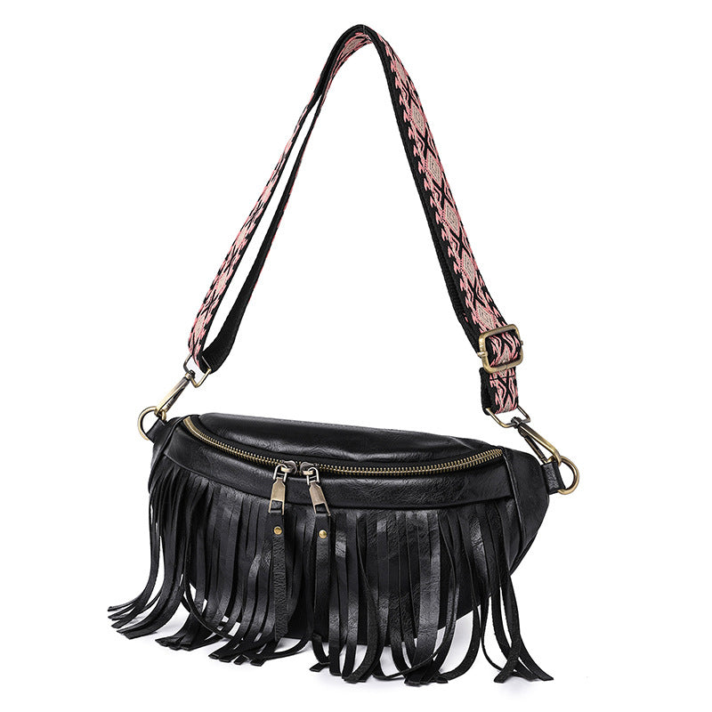 Women's Wrinkle Leather Retro Tassel Crossbody Bag