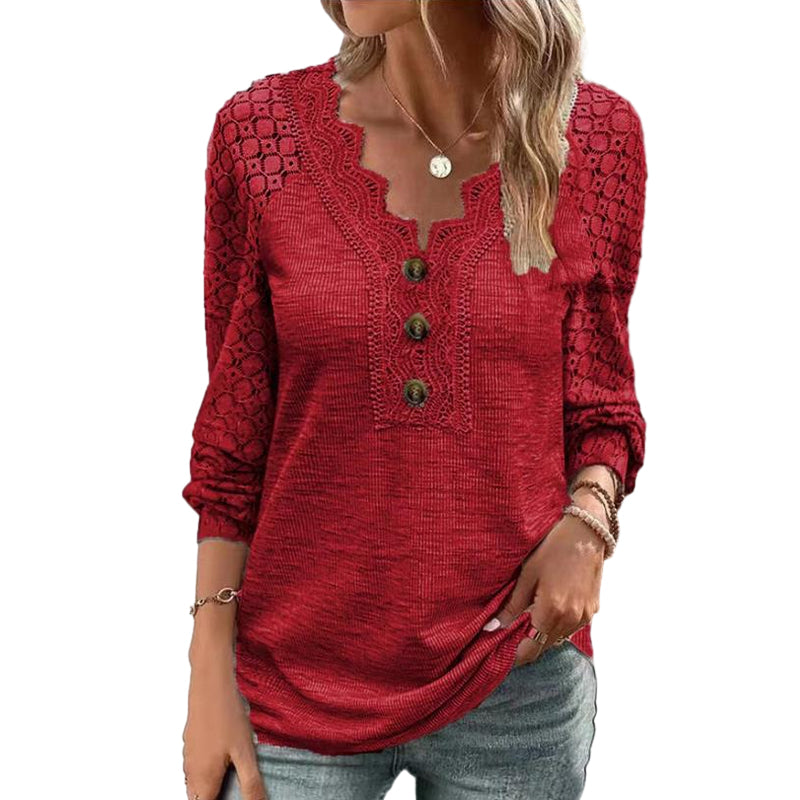 Lace Long Sleeve Panel T-Shirt