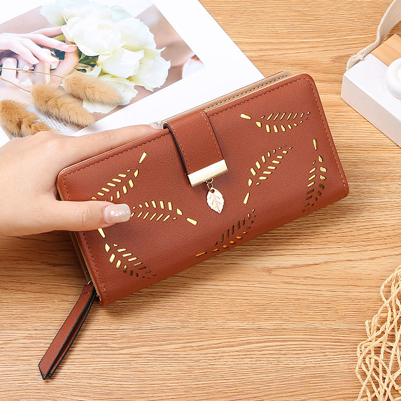 Women's Long Wallet with Leaf Pattern