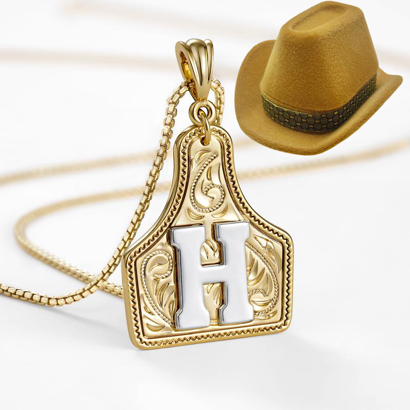Cow Tag Initial Necklace