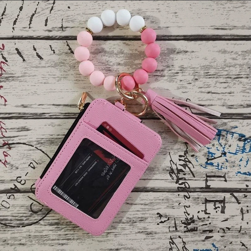 Stylish card holder with silicone bead bracelet